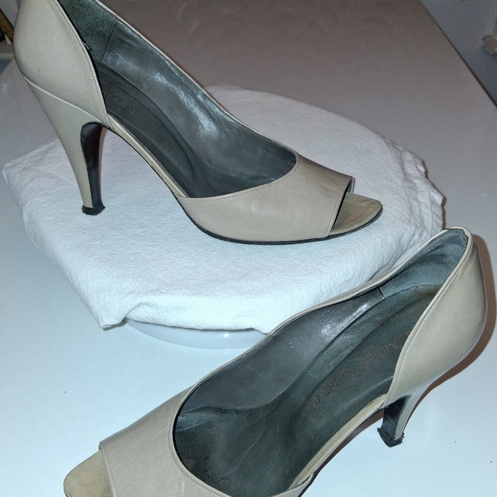 Vintage Charles Jourdan Taupe Leather D'Orsay Heels 8.5 Spain